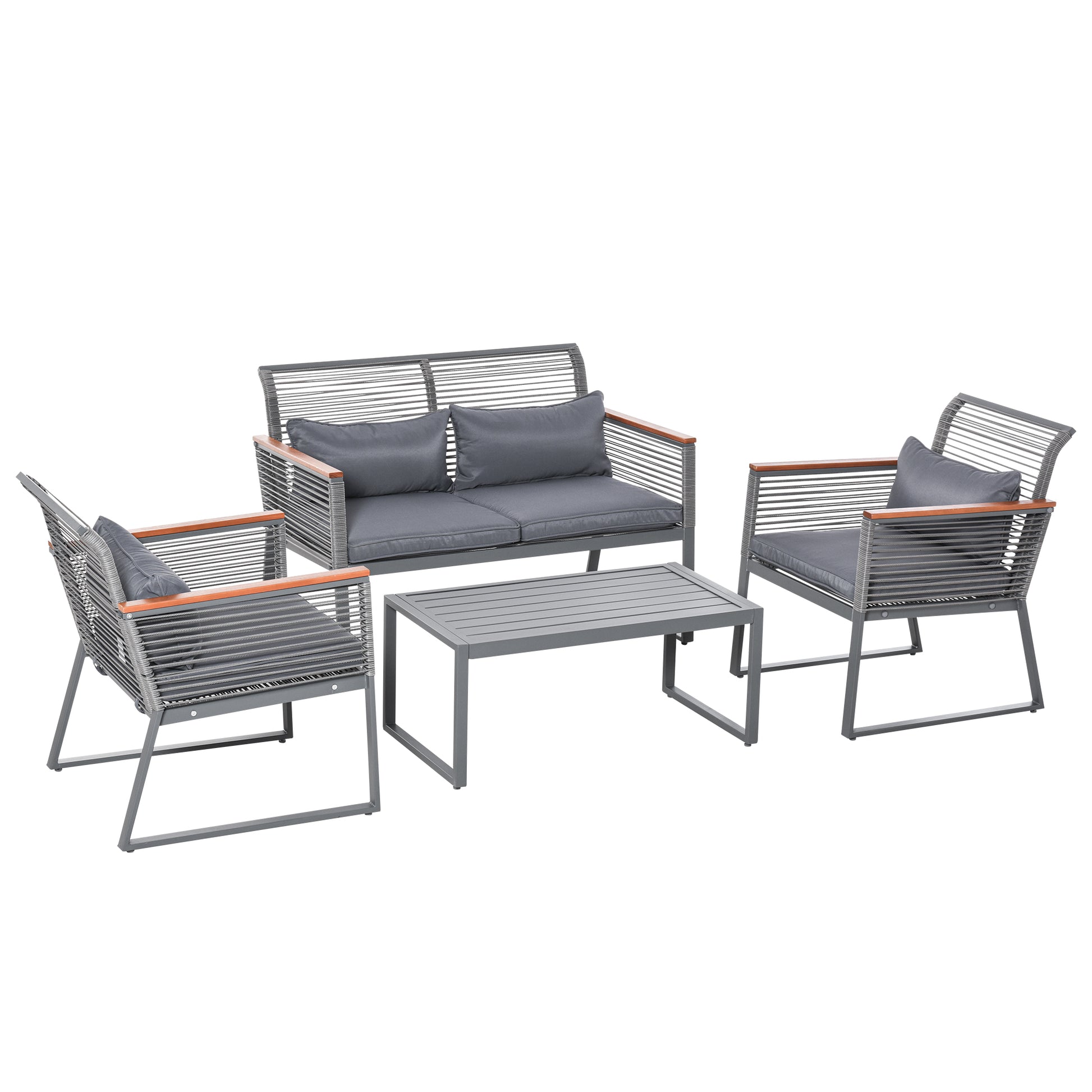 Outsunny Conjunto De Muebles De Jardín De 4 Piezas Ratán Con Mesa De Café_0