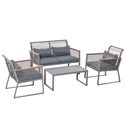 Outsunny Conjunto De Muebles De Jardín De 4 Piezas Ratán Con Mesa De Café_0