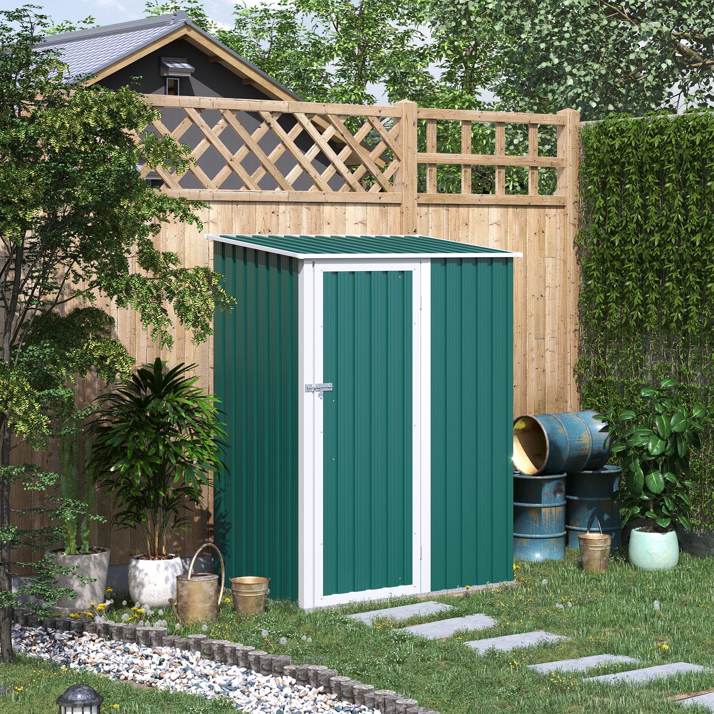 Outsunny Cobertizo De Acero 1,27㎡ 143x89x186cm Con Techo Inclinado Puerta Verde_1