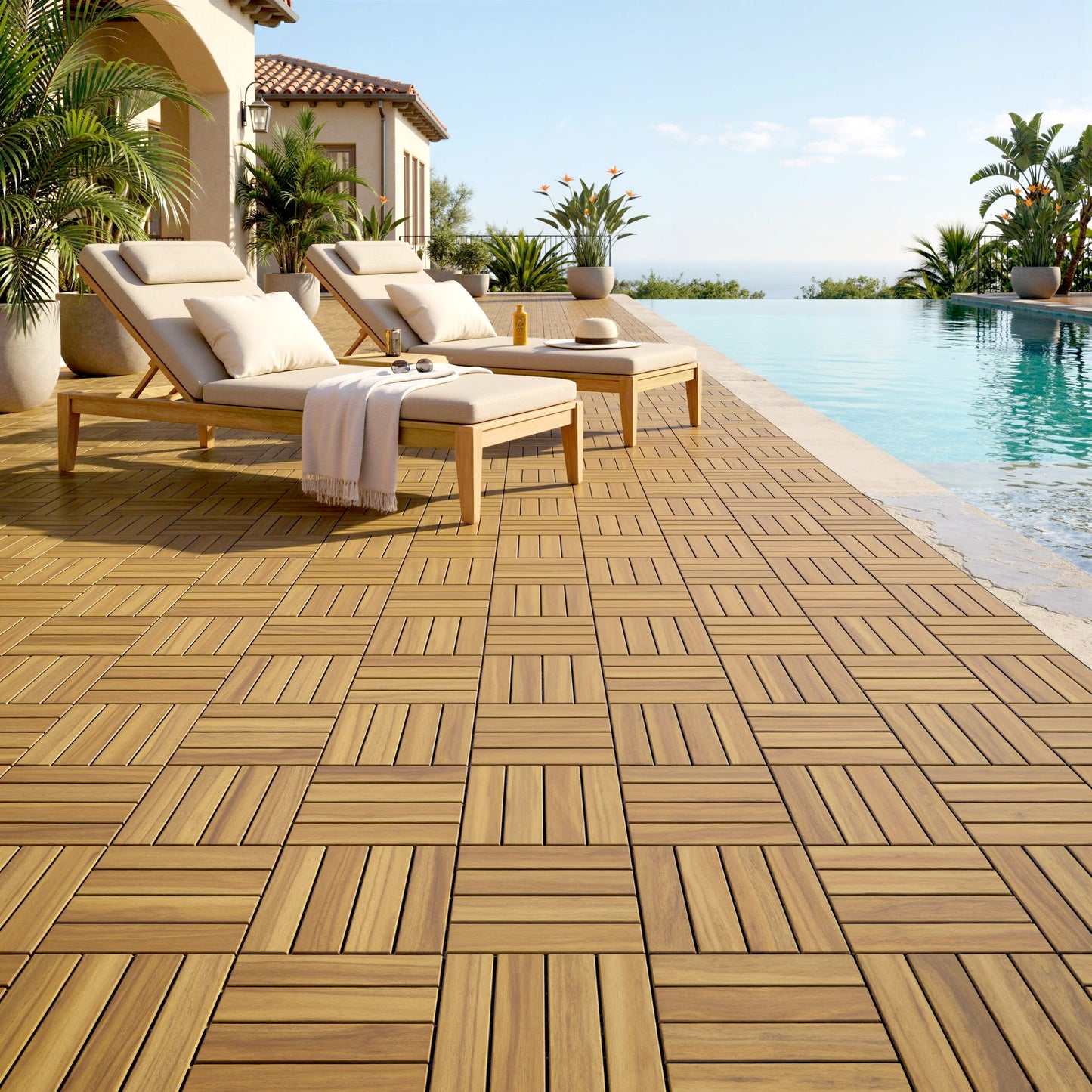 Outsunny Set De 10 Piezas Baldosas De Exterior De Madera 31x31 Cm 0,91m² Natural_4