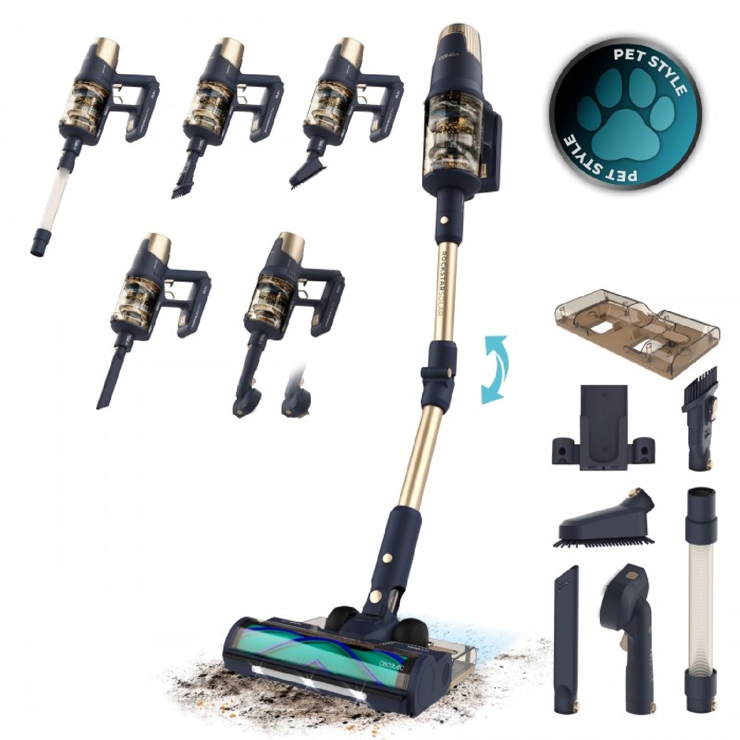 Cecotec Aspirador Vertical Conga Rockstar 10500 Solar Aquapet Flex, Máxima Potencia Succión 300aw, Ultrapotencia 780w_0