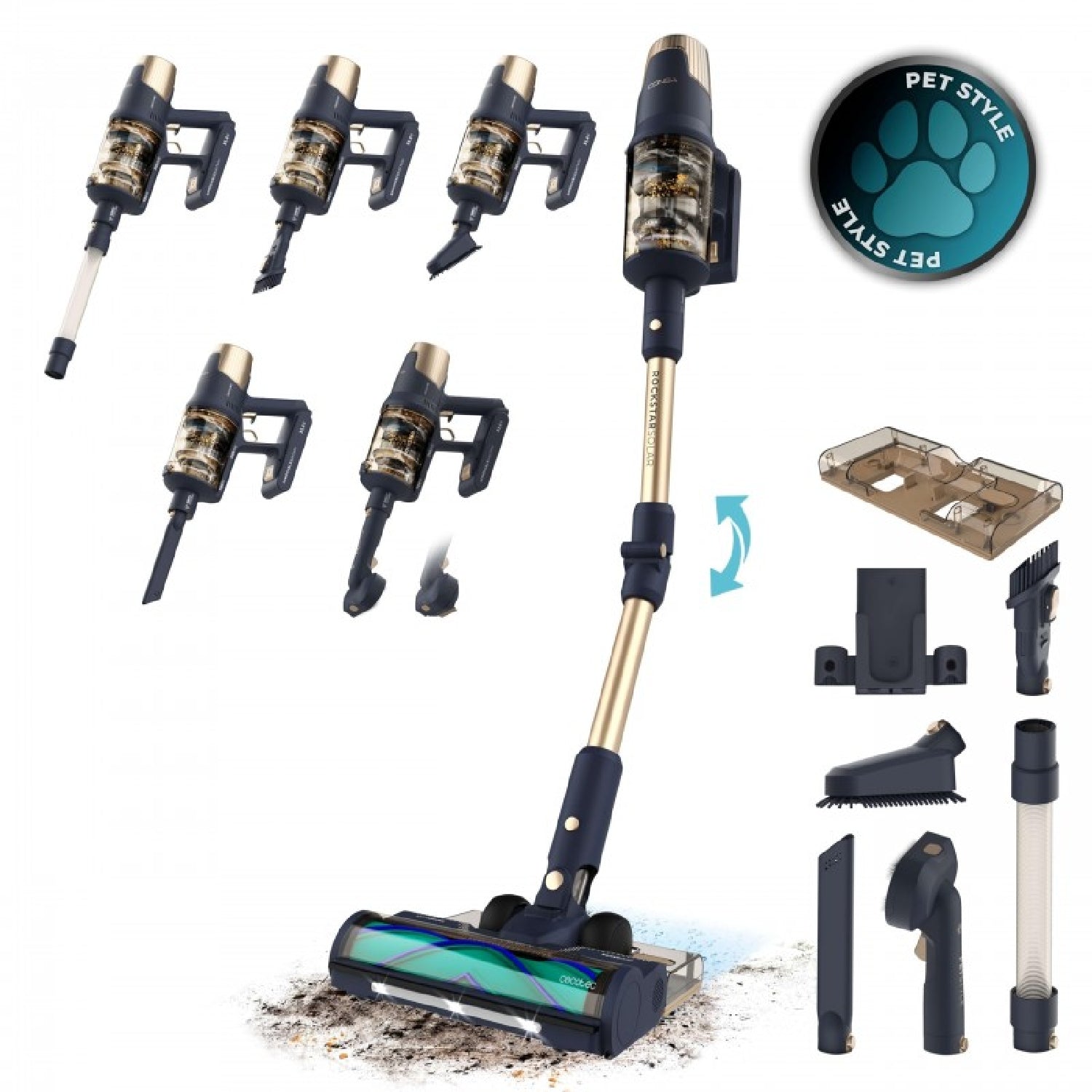 Cecotec Aspirador Vertical Conga Rockstar 10500 Solar Aquapet Flex, Máxima Potencia Succión 300aw, Ultrapotencia 780w_0