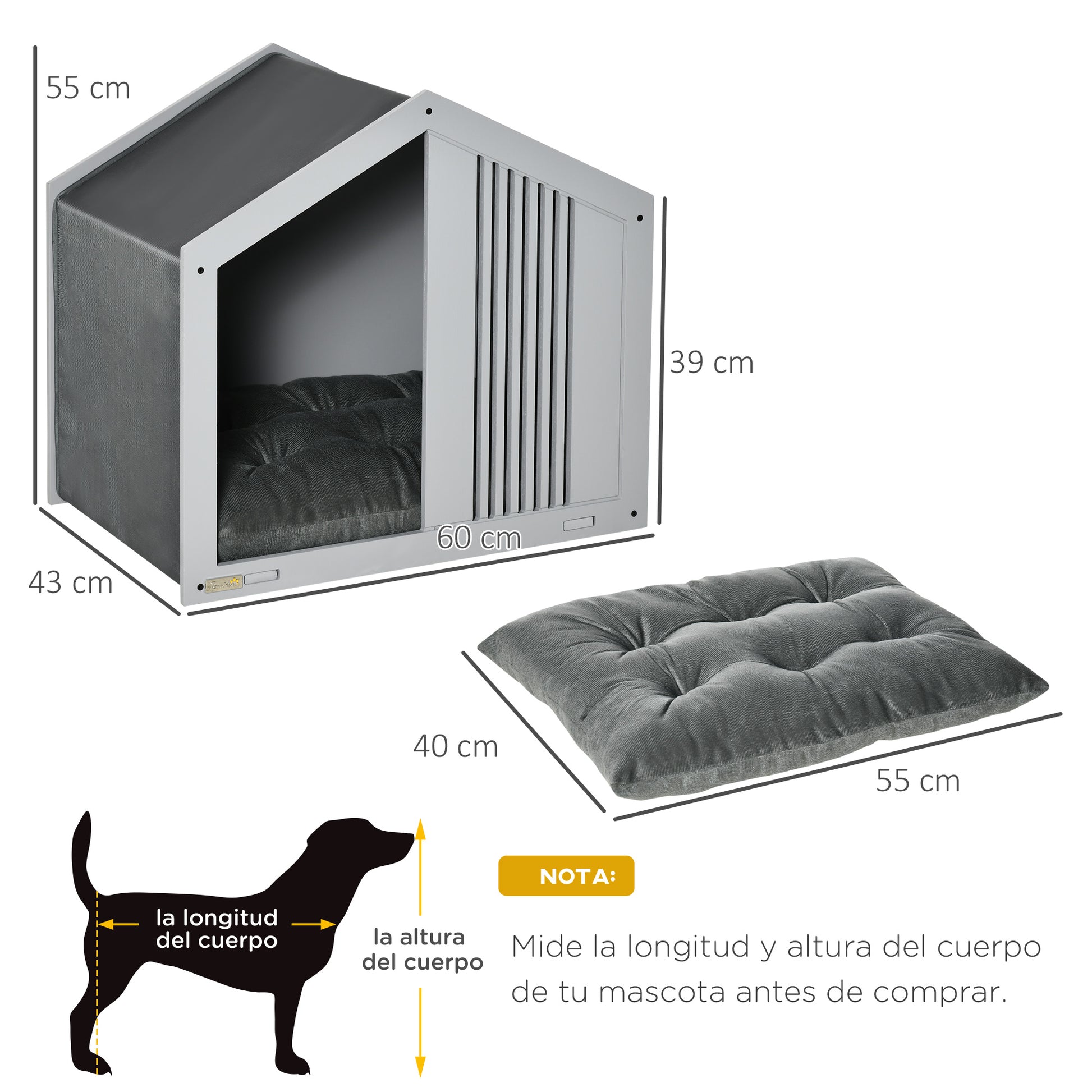 Pawhut Caseta De Madera Para Perros Interior Con Cojín Ventilaciones 60x43x55 Cm_2