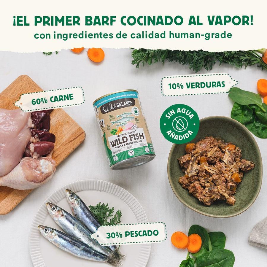Wild Balance BARF Comida enlatada para cães com peixe e peru 6x400g