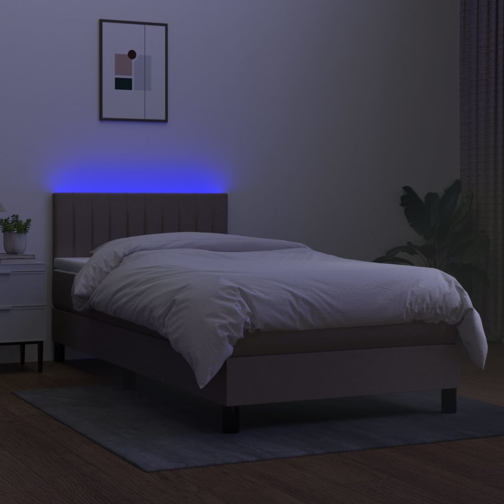 Cama Box Spring Colchón Y Luces Led Tela Gris Taupe 90x200 Cm / Vetonek_5
