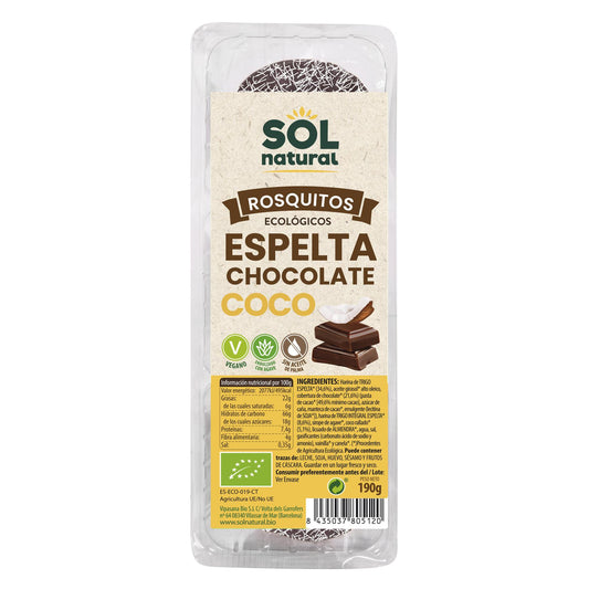 Bolachas Rosquitos de Chocolate e Espelta de Coco Bio Sol Natural 190 g