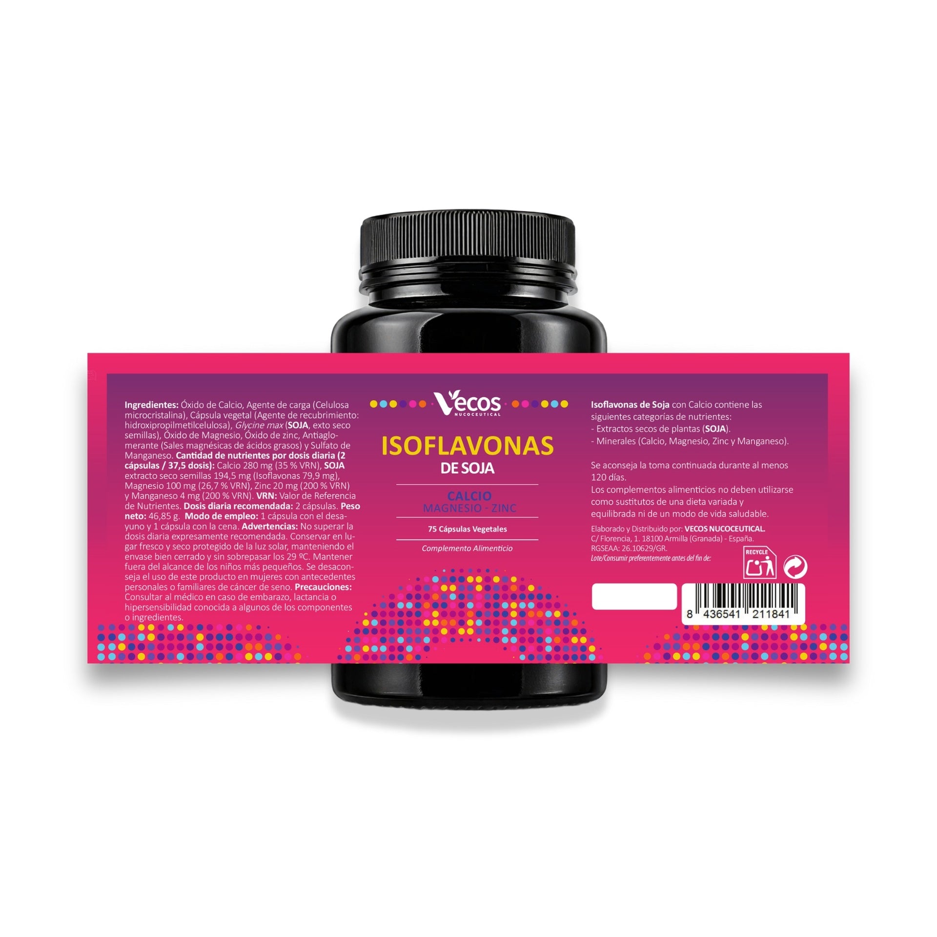 Isoflavonas de soja calcio magnesio zinc Vecos 75 capsulas