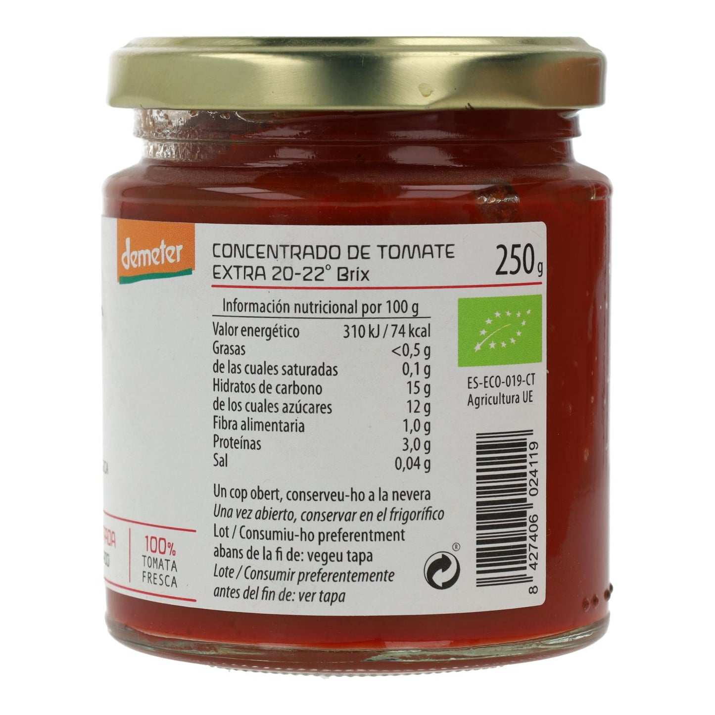 Concentrado de tomate biológico Cal Valls, 250 g