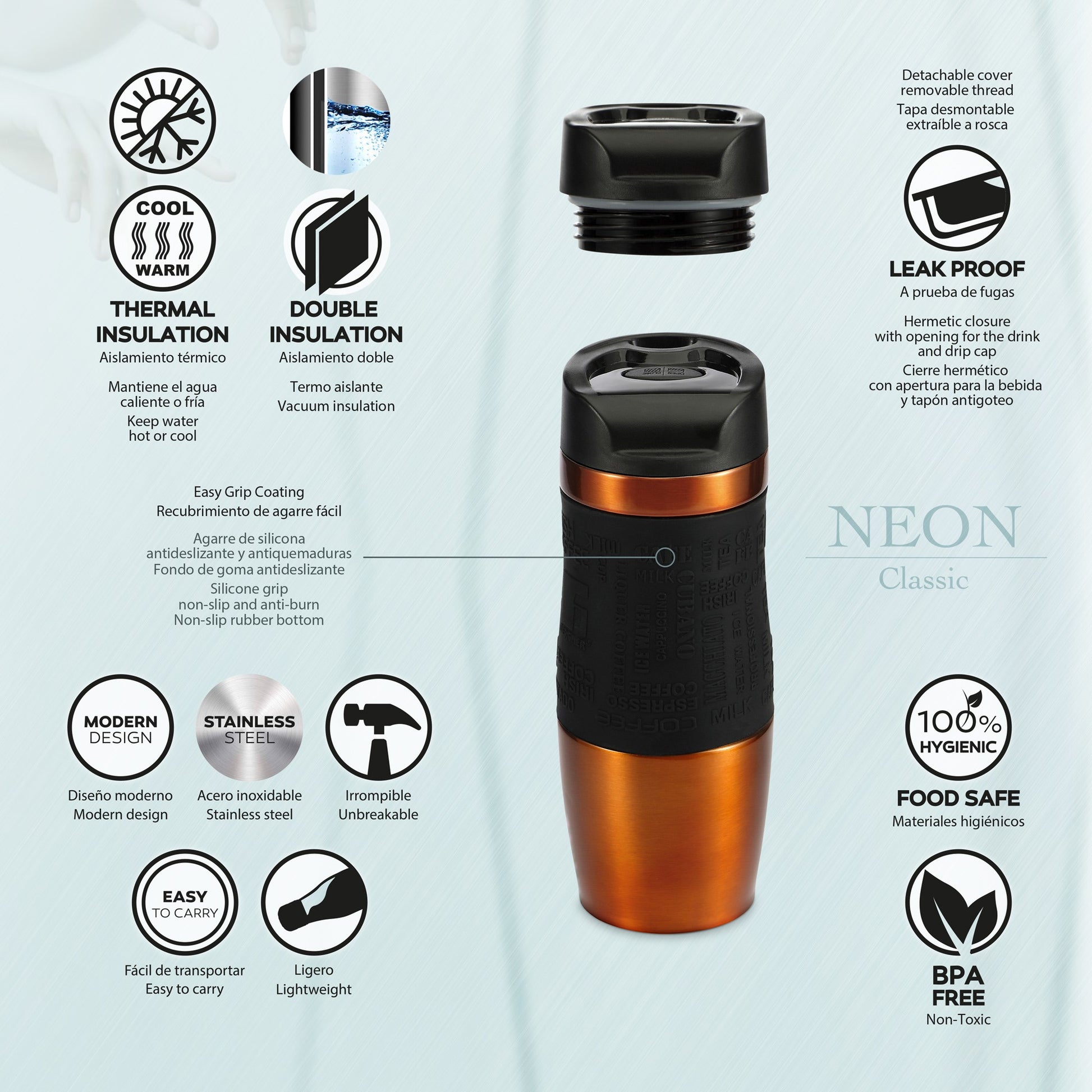 Termo Mug 400ml Acero Inoxidable Orange Neon Classic_3