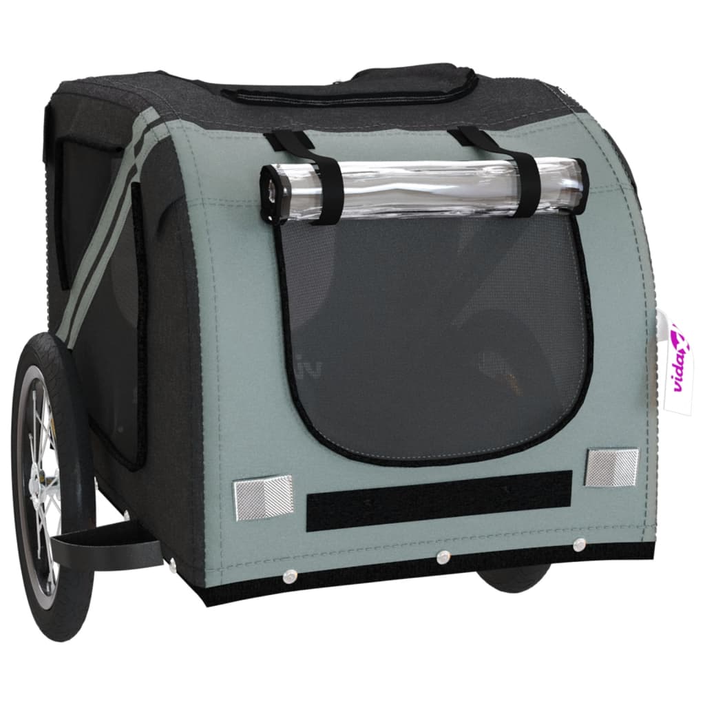 Remolque Bicicleta Para Mascotas Hierro Tela Oxford Negro Gris_4