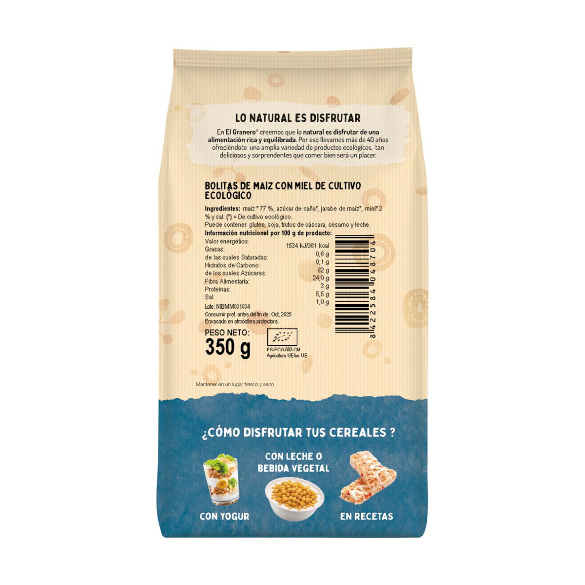 Bolas de Milho Biológicas com Mel El Granero 350 g