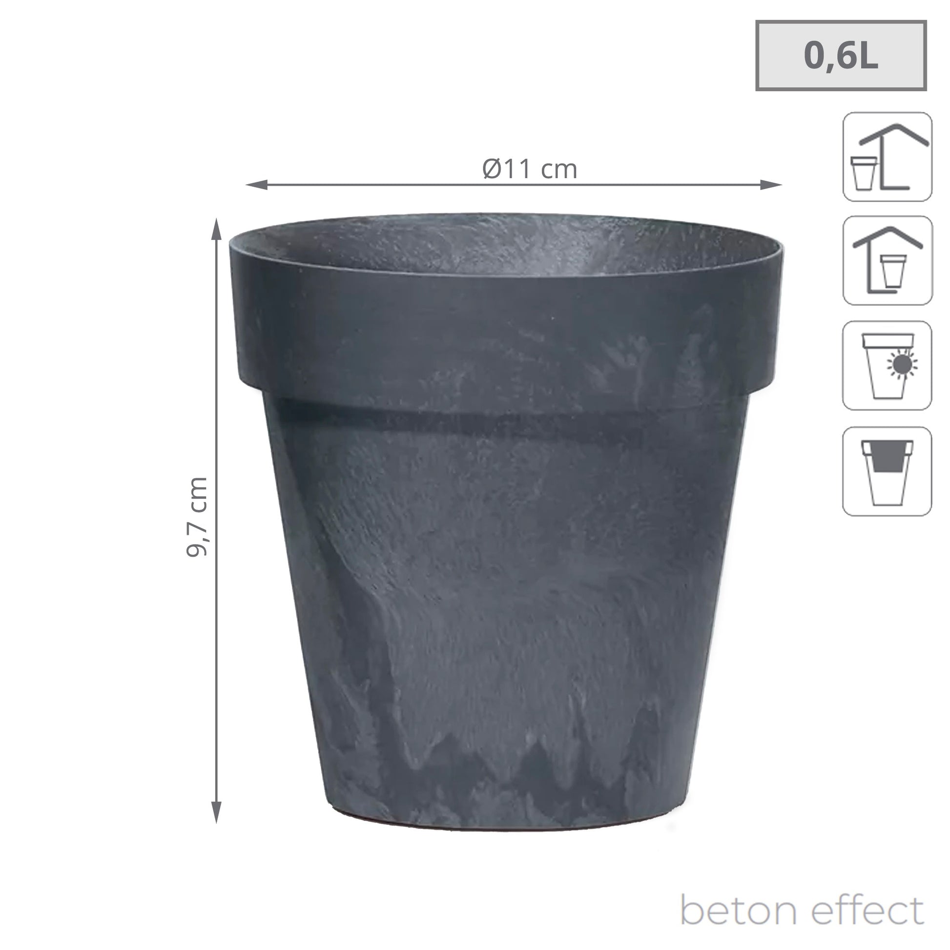 Maceta Cube Beton Effect 0,6l., Dimensiones (mm) 110x110x97, Color Antracita