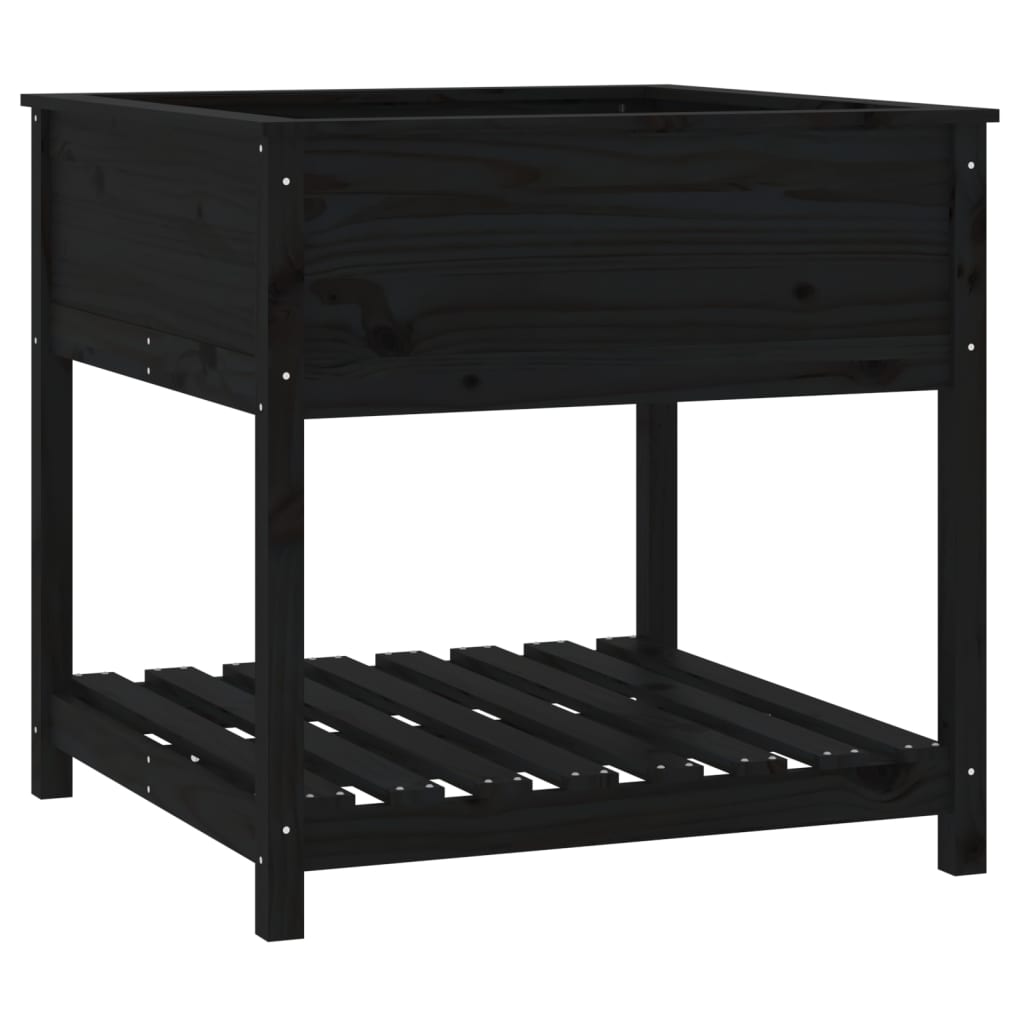 Jardinera Con Estante Madera Maciza Pino Negro 82,5x82,5x81 Cm_0