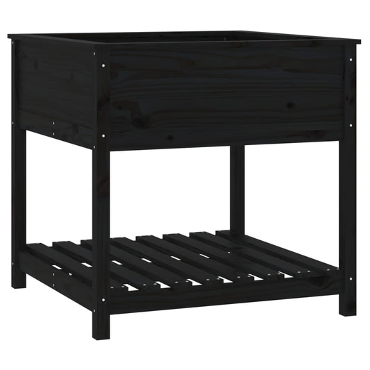 Jardinera Con Estante Madera Maciza Pino Negro 82,5x82,5x81 Cm_0