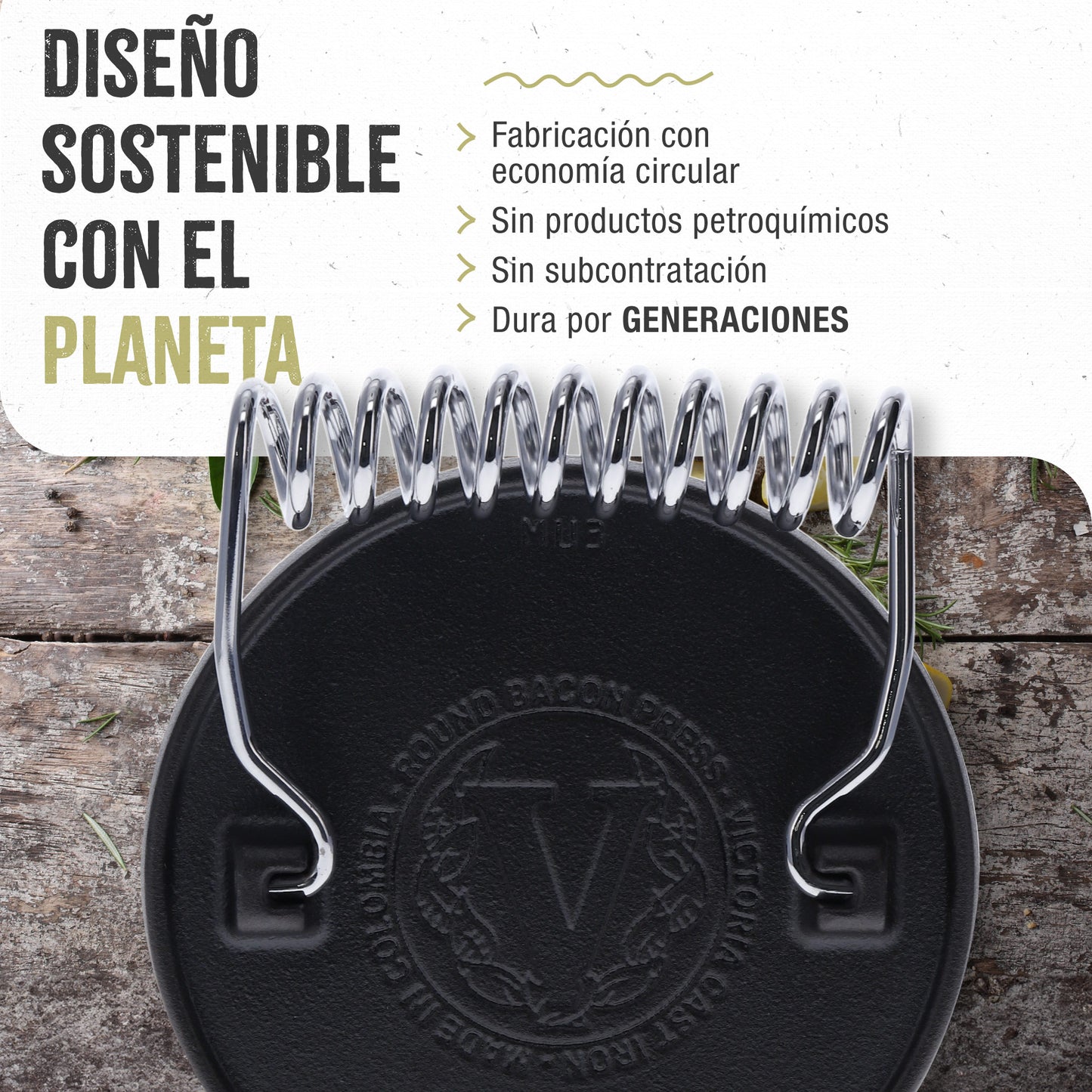Victoria Prensa Hamburguesas Smash Burger Hierro Fundido Curado 16,5cm Aplastador Carne Para Barbacoa, 34641, Negro_5
