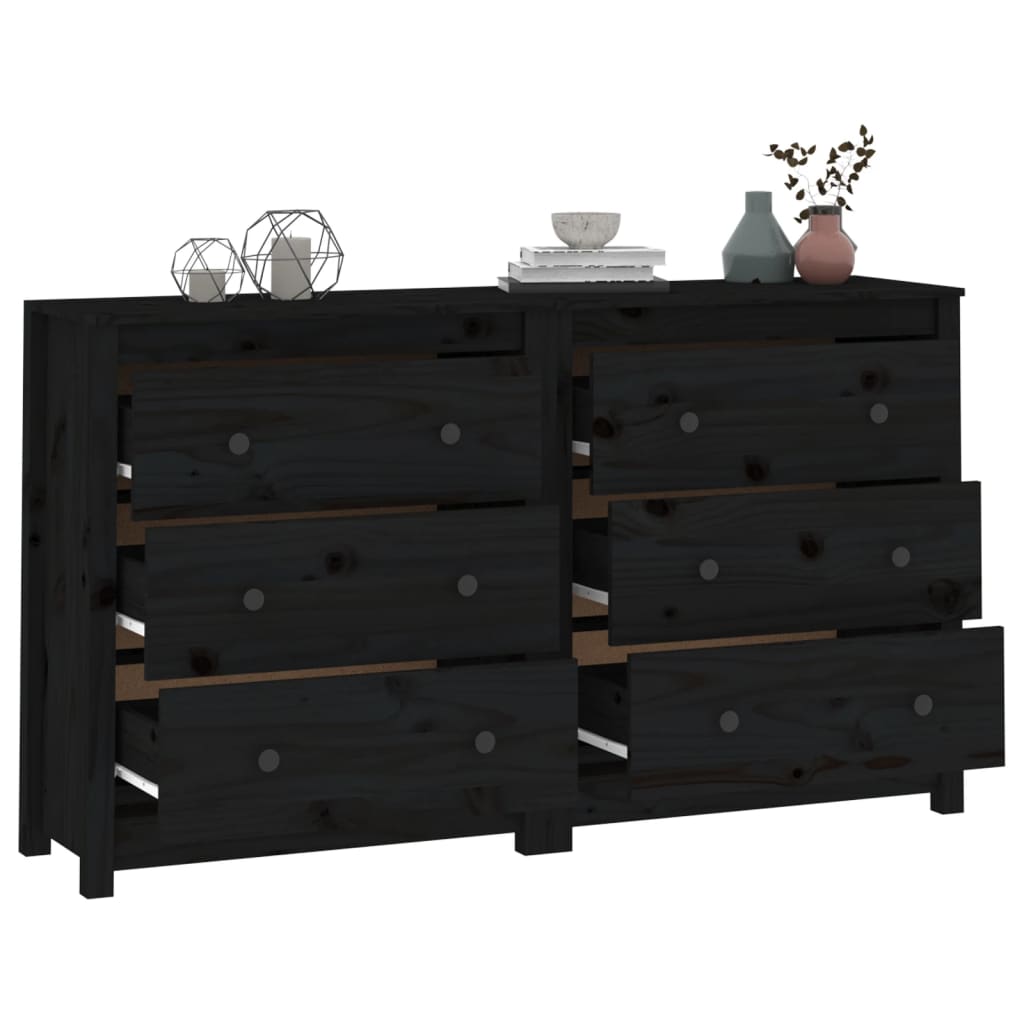 Aparador De Madera Maciza De Pino Negro 140x35x80 Cm_3