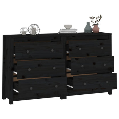 Aparador De Madera Maciza De Pino Negro 140x35x80 Cm_3