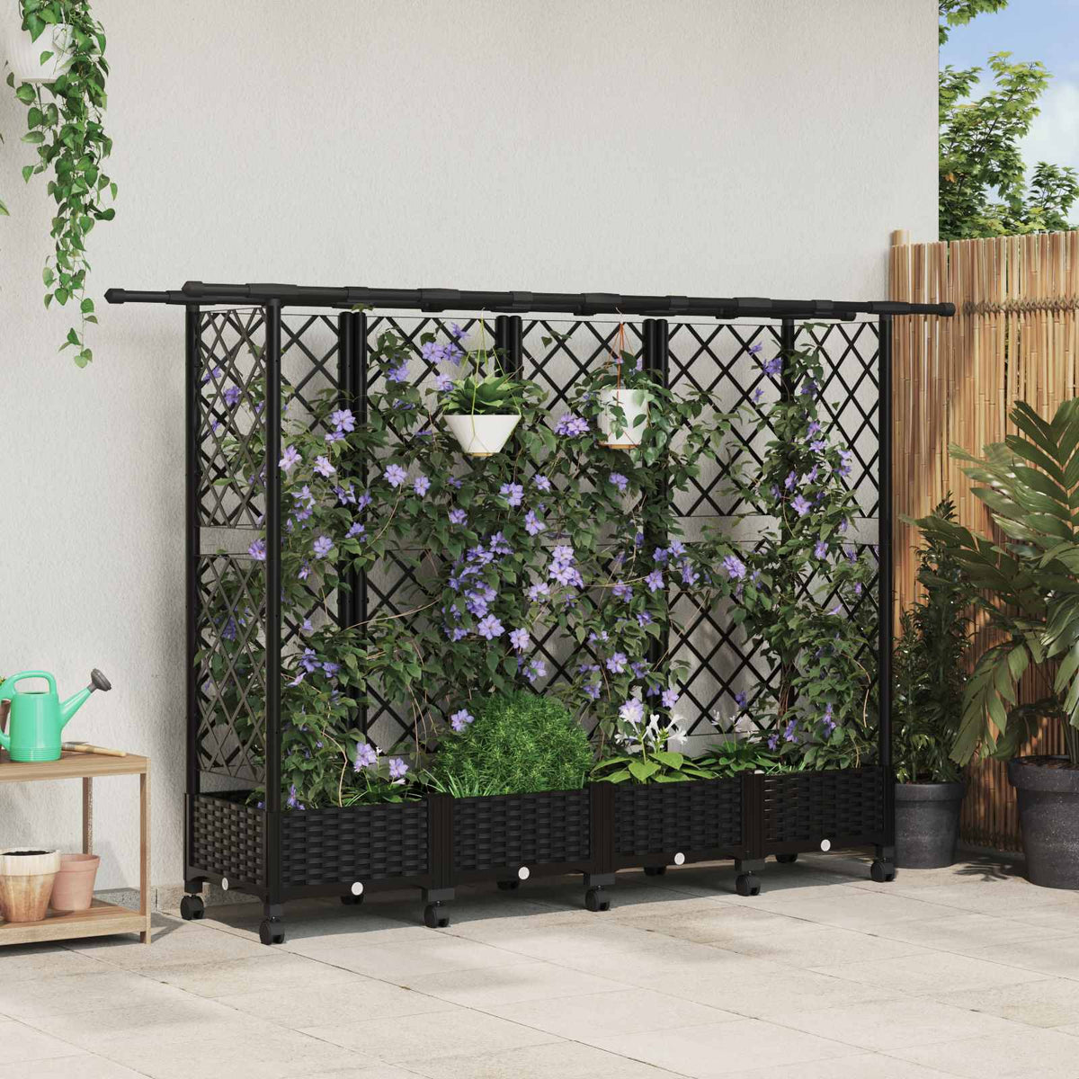 Cama Elevada Con Trellis Y Techo Negro 202,5 X 40 X 127 Cm Pp_1