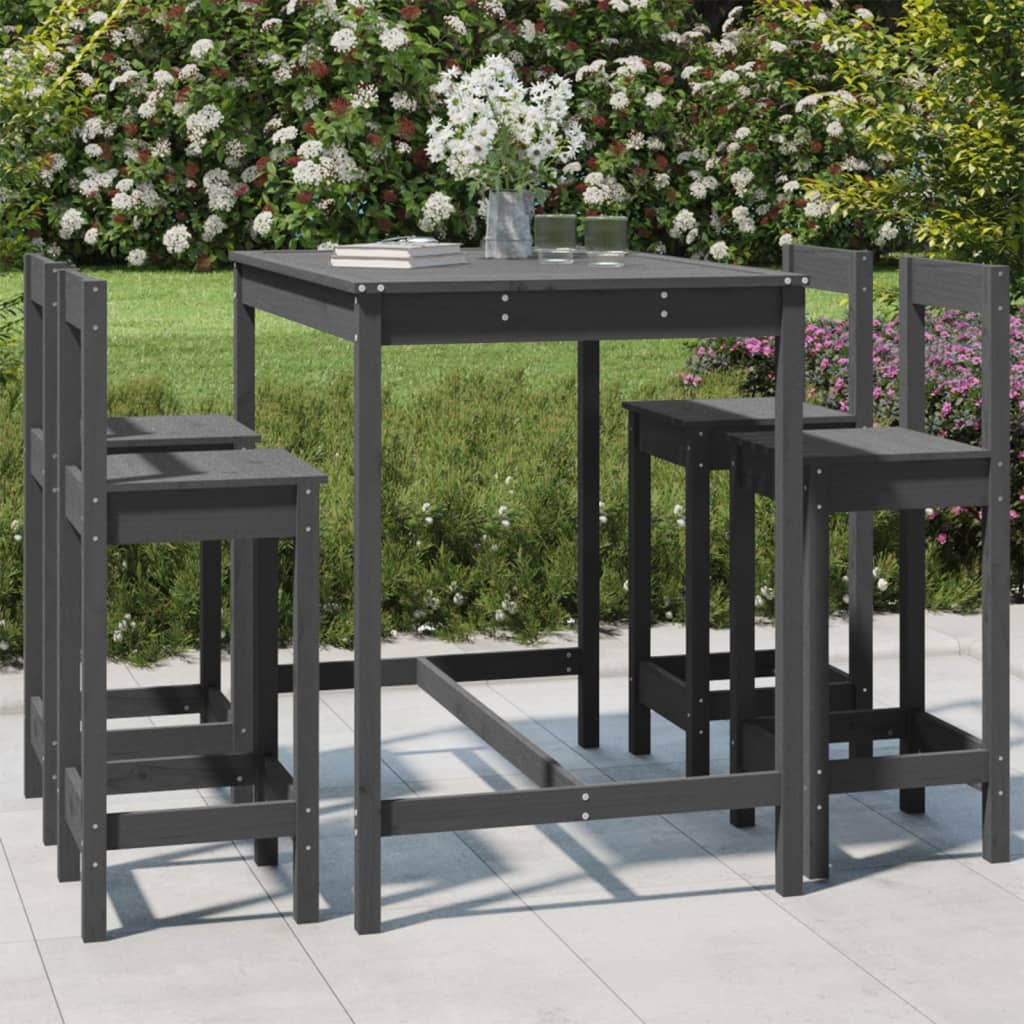 Vidaxl Set De Mesa Y Taburetes Altos Jardín 5 Piezas Madera Pino Gris_1