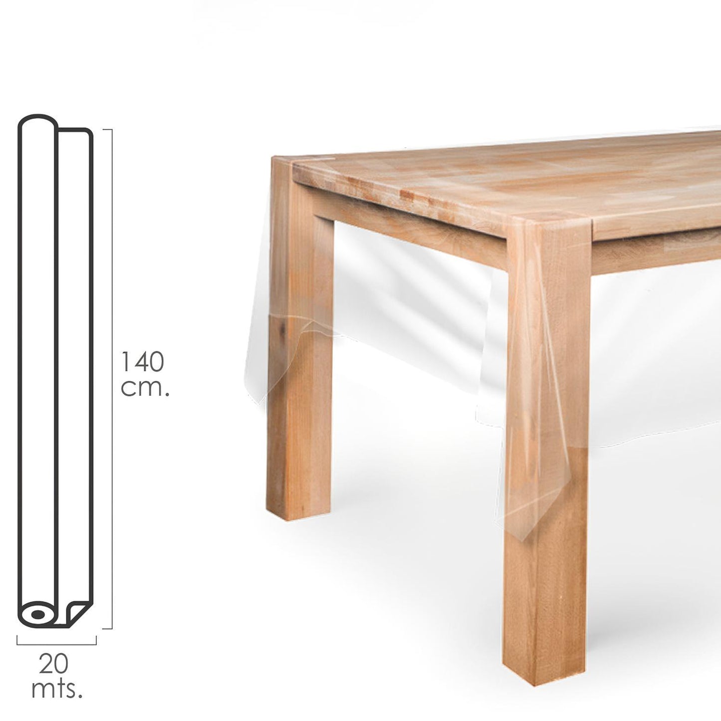 Mantel Hule Rectangular Transparente. Impermeable Antimanchas Pvc 140 Cm. X 20 Metros. Rollo Recortable. Interior Y Exterior_0