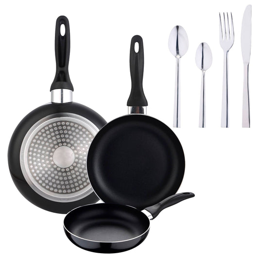 Set De 3 Sartenes + 24 Piezas De Cubertería Cromada, Durabilidad Y Estilo En Tu Cocina_0