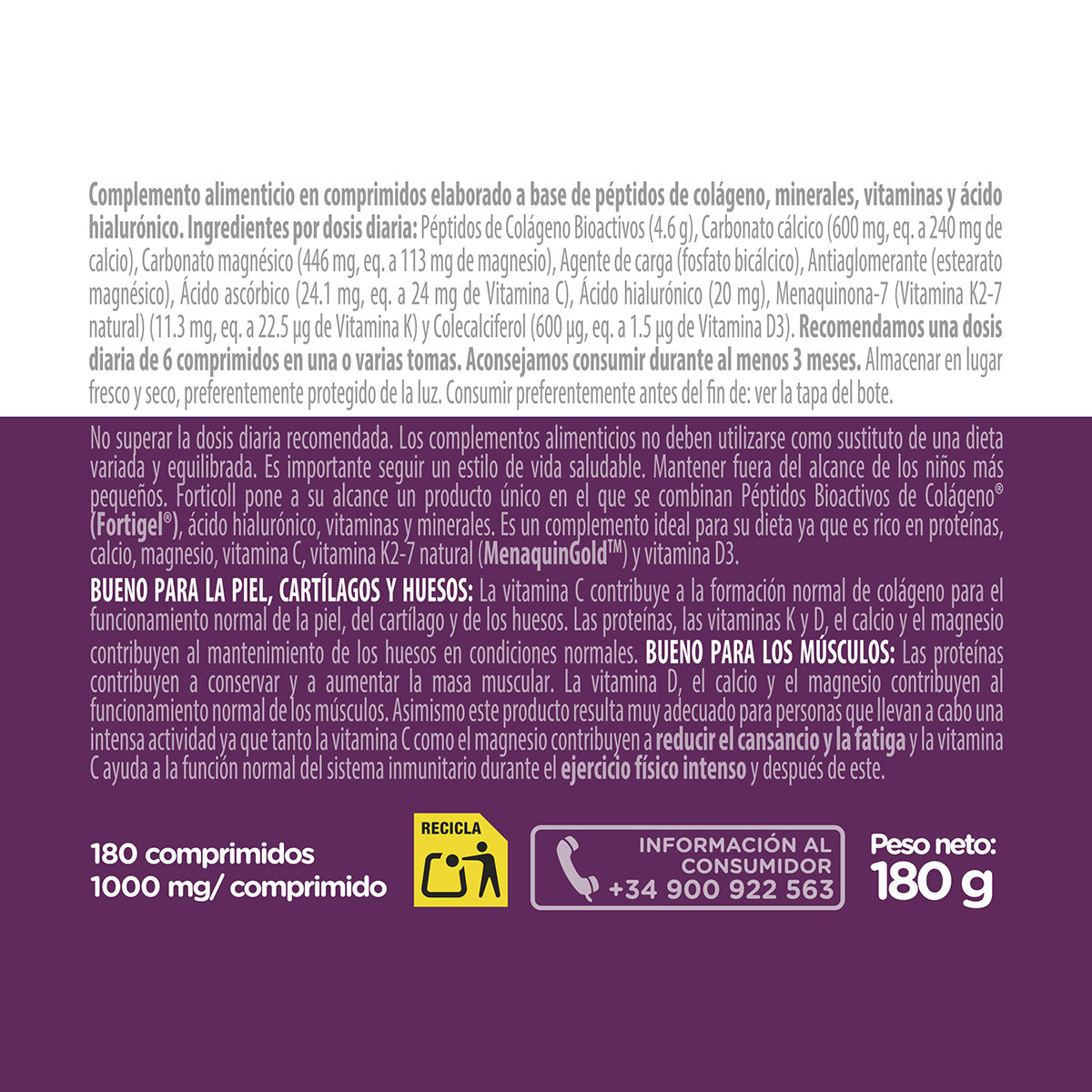 Forticoll BioActive Collagen 180 comprimidos