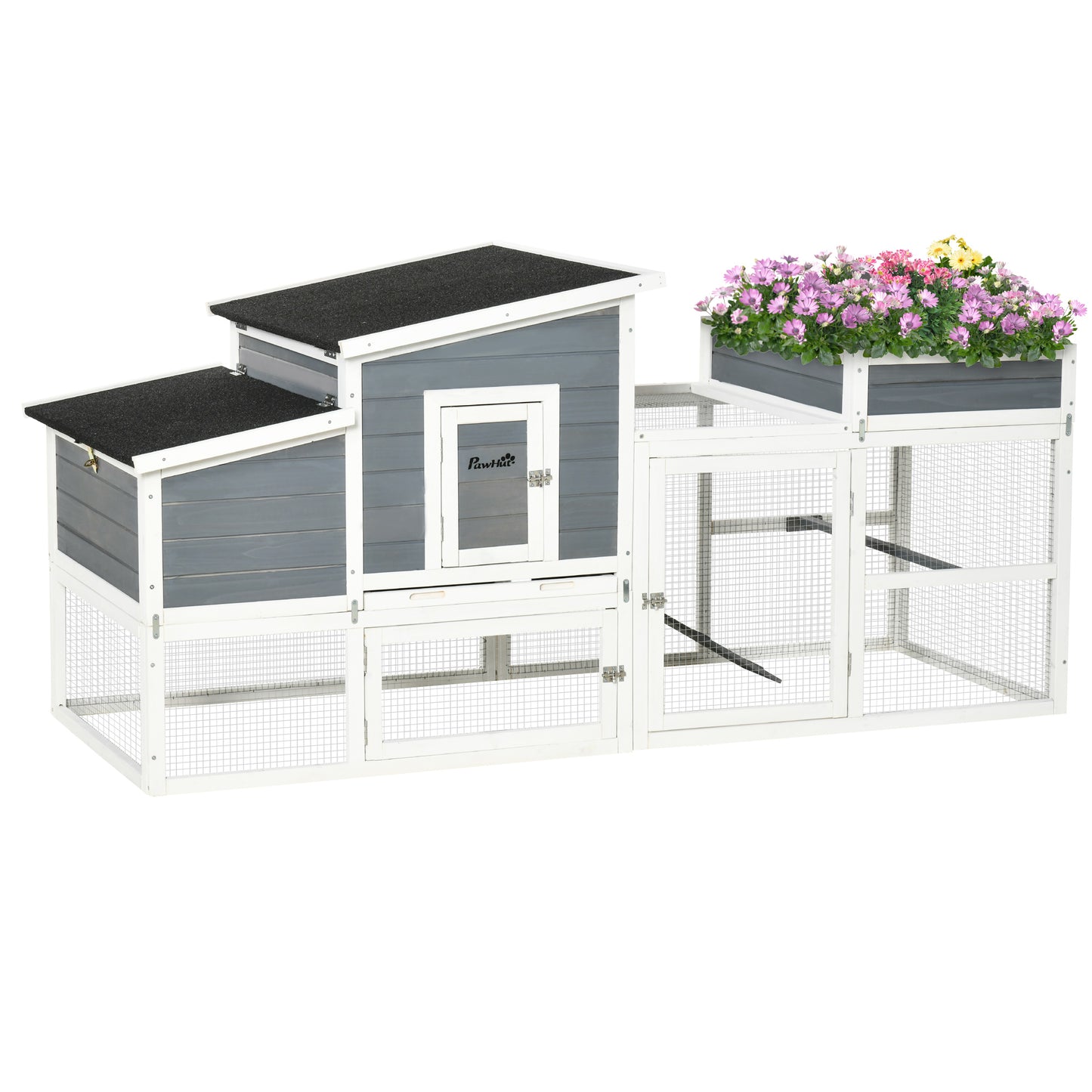 Pawhut Gallinero Madera Con Corral De Alambre Techos Abatibles Y Mesa De Cultivo_0