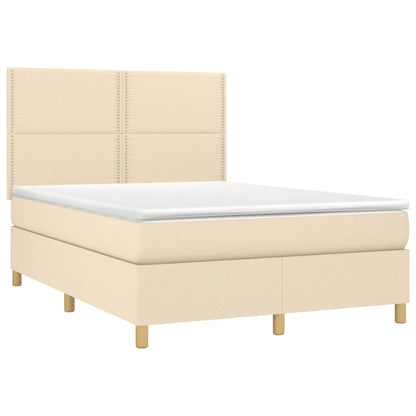 Cama Box Spring Con Colchón Y Led Tela Crema 140x200 Cm / Vetonek_5