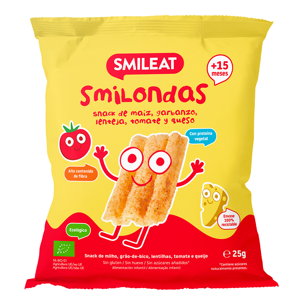 Snack Smilondas de Milho, grão de bico, lentilhas, tomate e queijo Eco Smileat 25 g