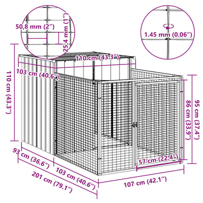 Vidaxl Caseta Perros Con Corral Acero Galvanizado Gris 110x201x110 Cm_2