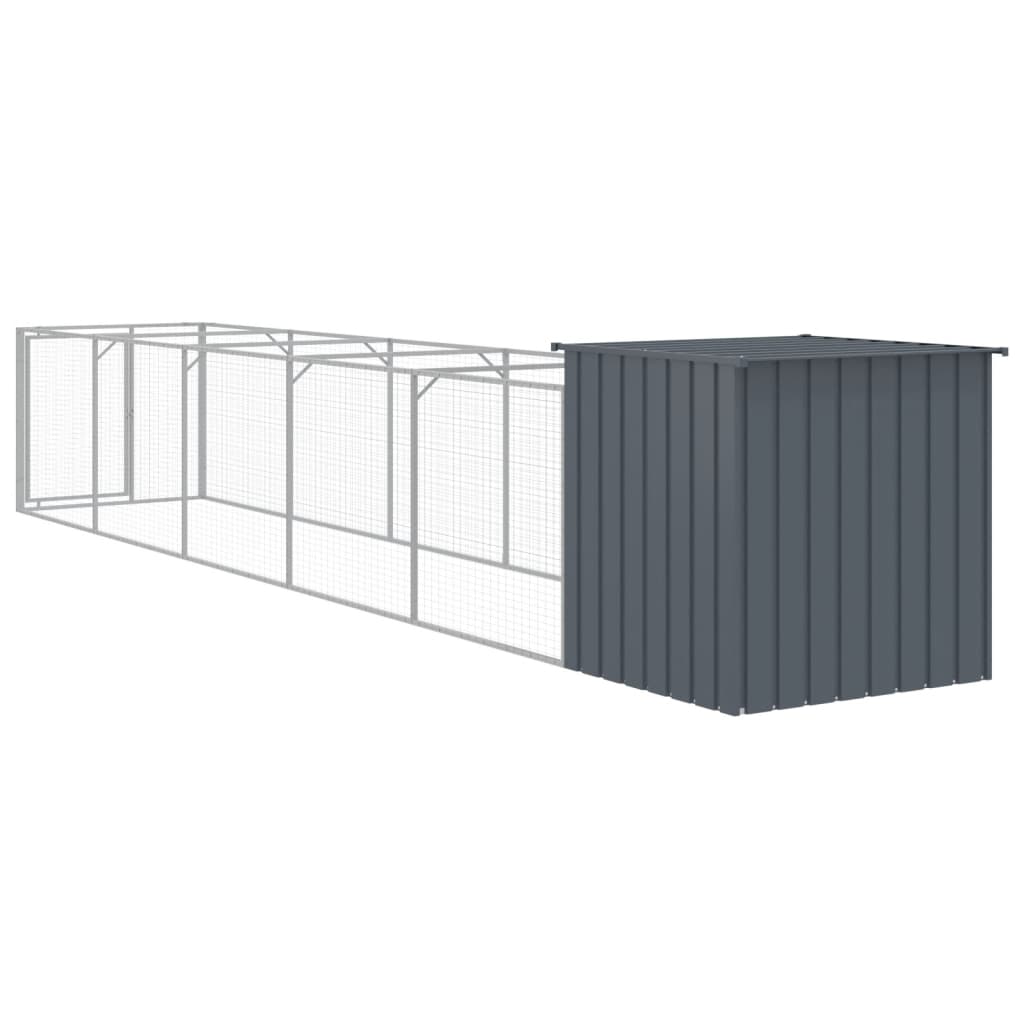 Caseta Perros Con Corral Acero Galvanizado Gris 110x609x110 Cm_4