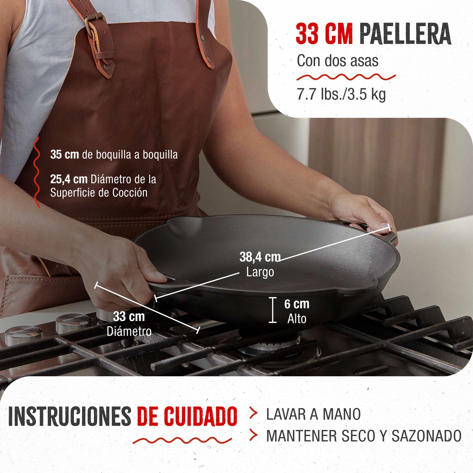 Victoria Paellera Hierro Fundido Curado Inducción 33cm, Apta Fuego, Barbacoa, Horno Cast Iron Skillet, 37574, Negro_4