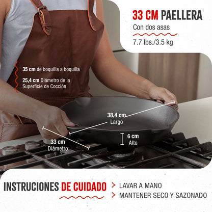 Victoria Paellera Hierro Fundido Curado Inducción 33cm, Apta Fuego, Barbacoa, Horno Cast Iron Skillet, 37574, Negro_4