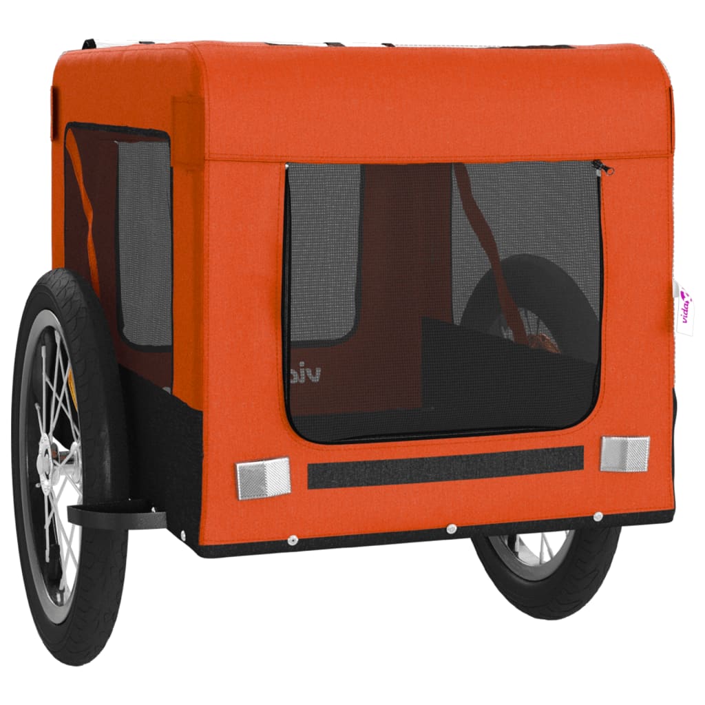 Remolque De Bicicleta Mascotas Hierro Tela Oxford Naranja Negro_5