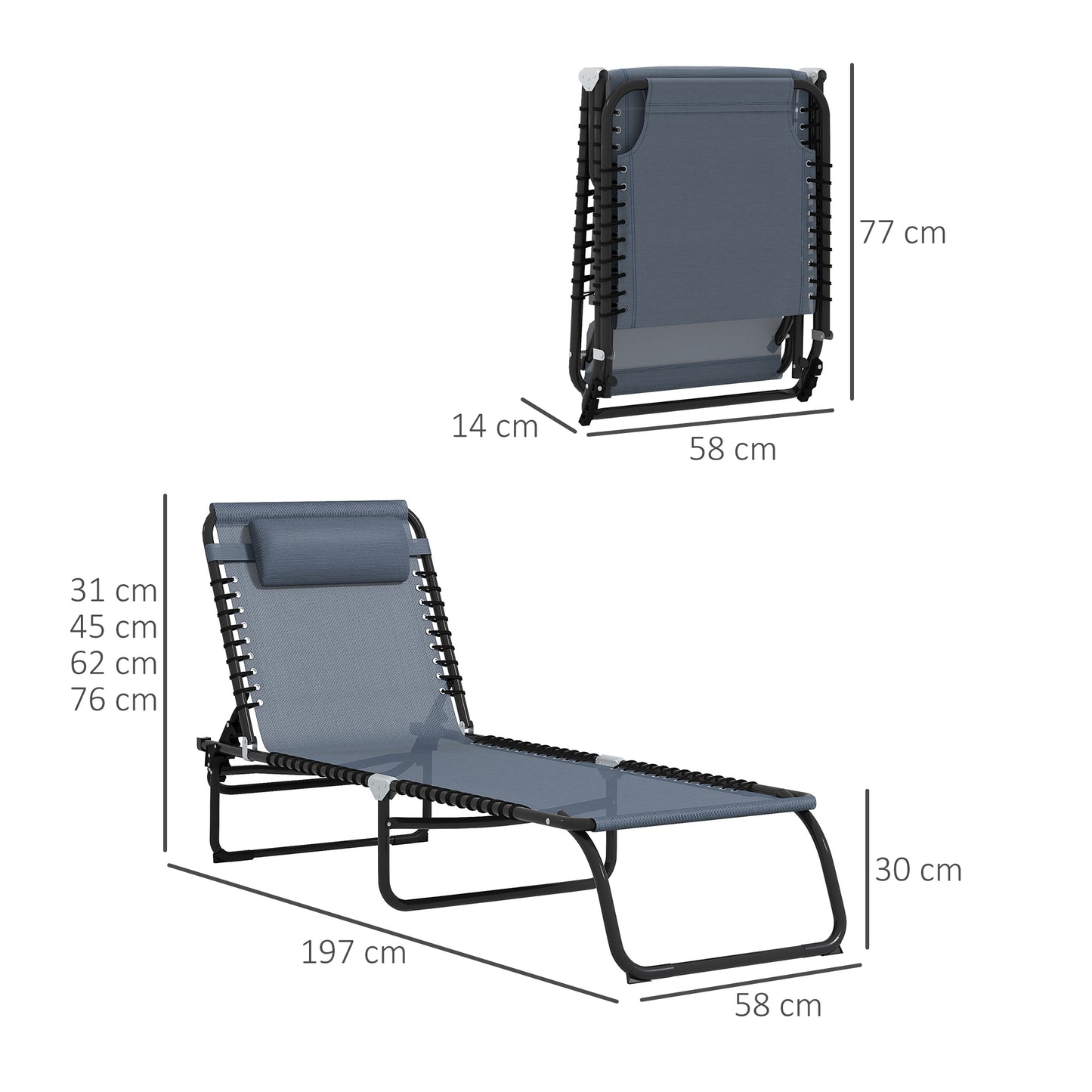 Outsunny Conjunto De 2 Tumbonas Plegables Con Respaldo 197x58x30 Cm Gris_2