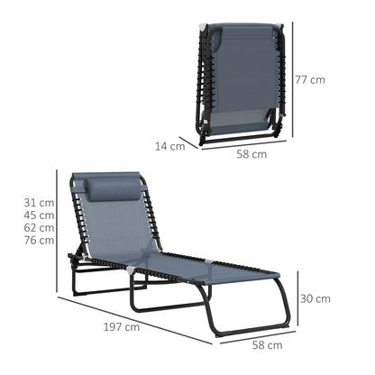 Outsunny Conjunto De 2 Tumbonas Plegables Con Respaldo 197x58x30 Cm Gris_2