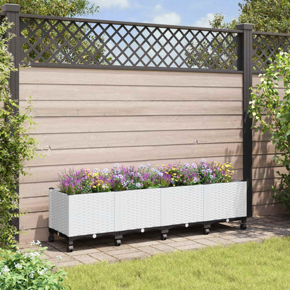 Macetero De Jardín Con Ruedas Blanco 160 X 40 X 44 Cm Pp_1