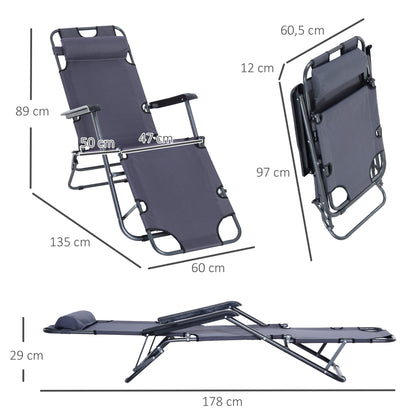 Outsunny Tumbona Reclinable Y Plegable Con Respaldo Ajustable 135x60x89 Cm Gris_2