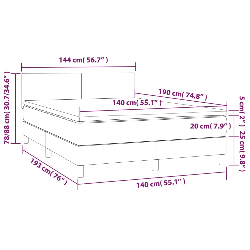 Cama Box Spring Con Colchón Led Tela Marrón Oscuro 140x190 Cm / Vetonek_3