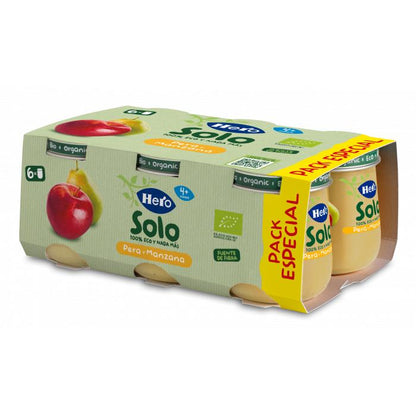 Pote de pêra e maçã biológica 6 x 120 g - Hero Solo