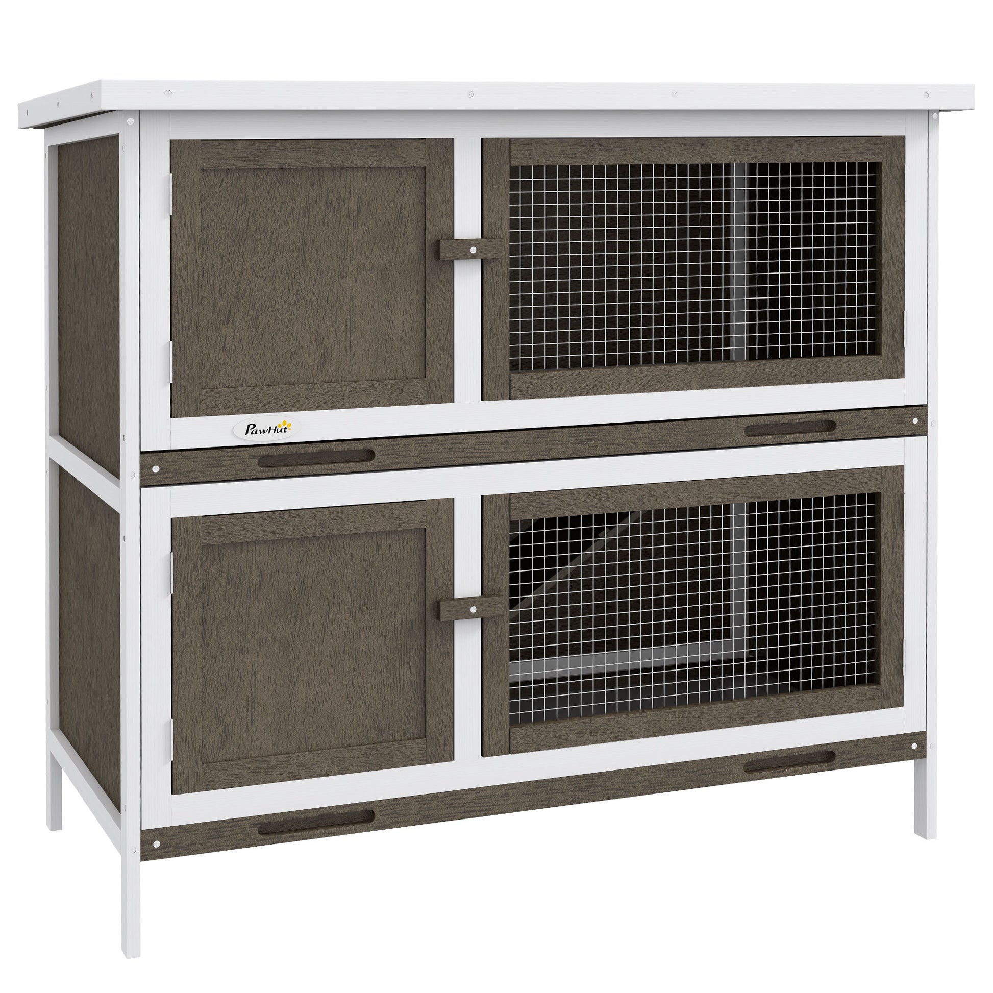 Pawhut Conejera De Madera 97x44x91 Cm Con Techo Asfáltico Puertas Con Pestillo_0