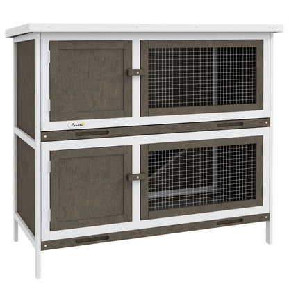 Pawhut Conejera De Madera 97x44x91 Cm Con Techo Asfáltico Puertas Con Pestillo_0