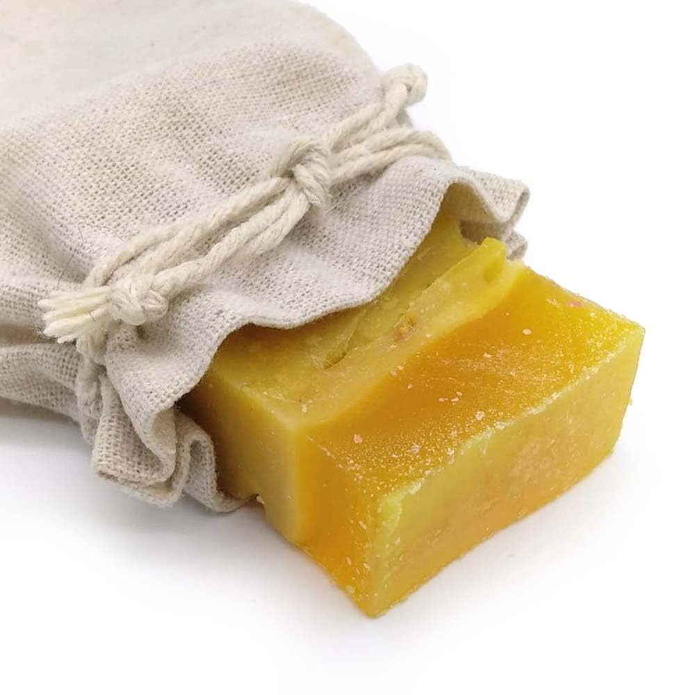 Jabón Natural Limón 90g En Bolsa Regalo De Yute - Piel Grasa, Previene El Acné Y Puntos Negros - Aclara Las Manchas_0