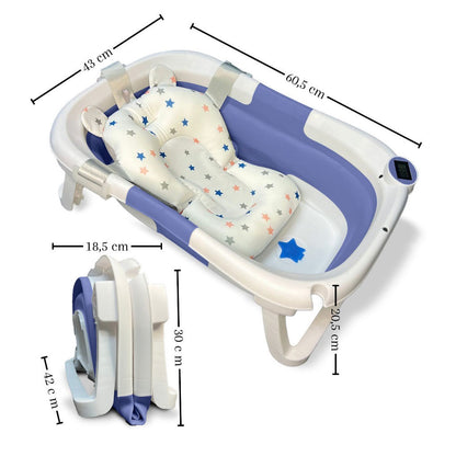 Bathby Bañera Bebé Plegable Con Termómetro, Cojín Antideslizante, Patas Antideslizantes (azul Oasis)