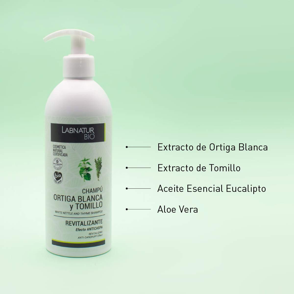 Champú Revitalizante de Ortiga Blanca y Tomillo Labnatur Bio 450 ml | Anticaspa | Control de Sebo | Vegano_1