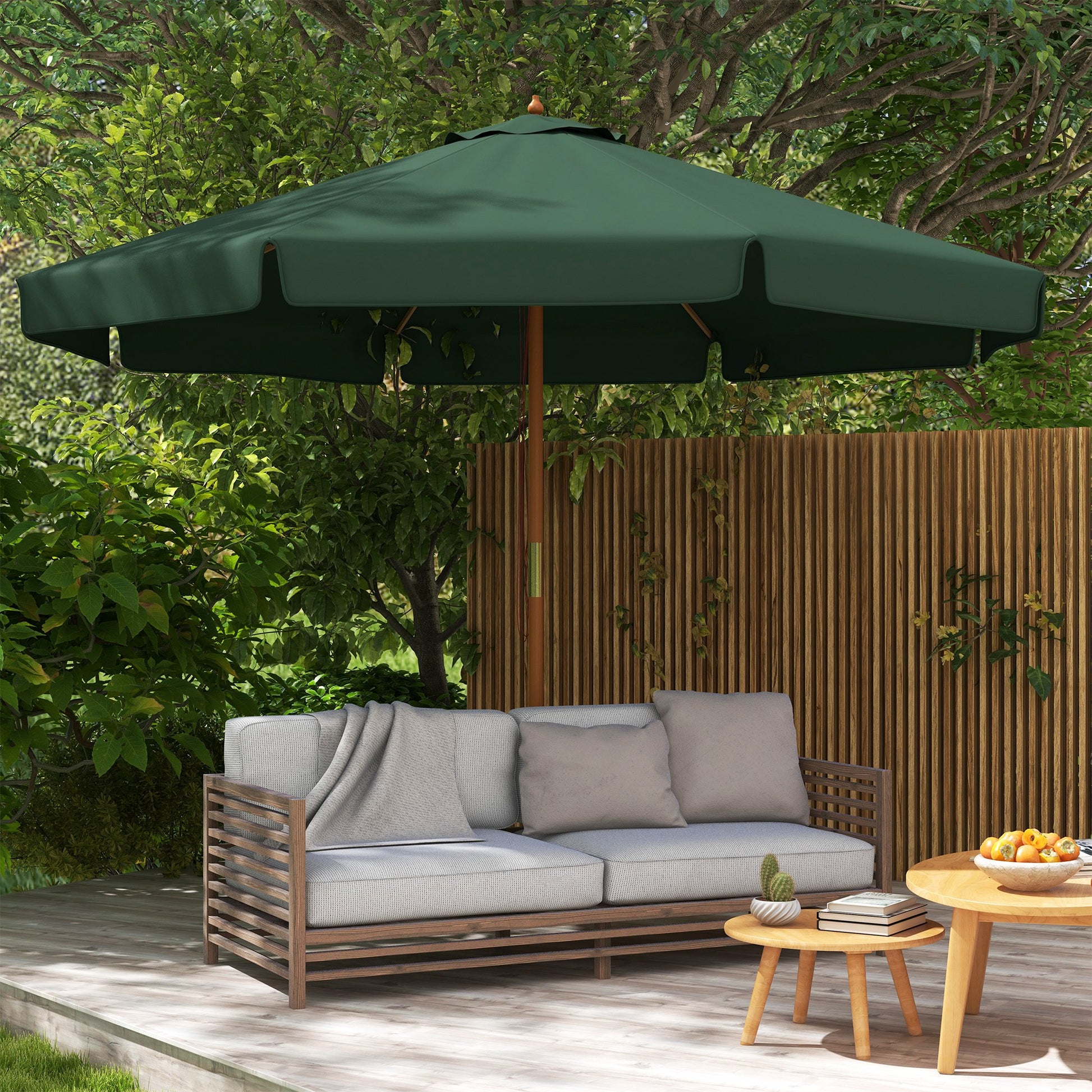 Outsunny Sombrilla Jardín Ø325x250cm Sistema De Polea Techo De Ventilación Verde_1