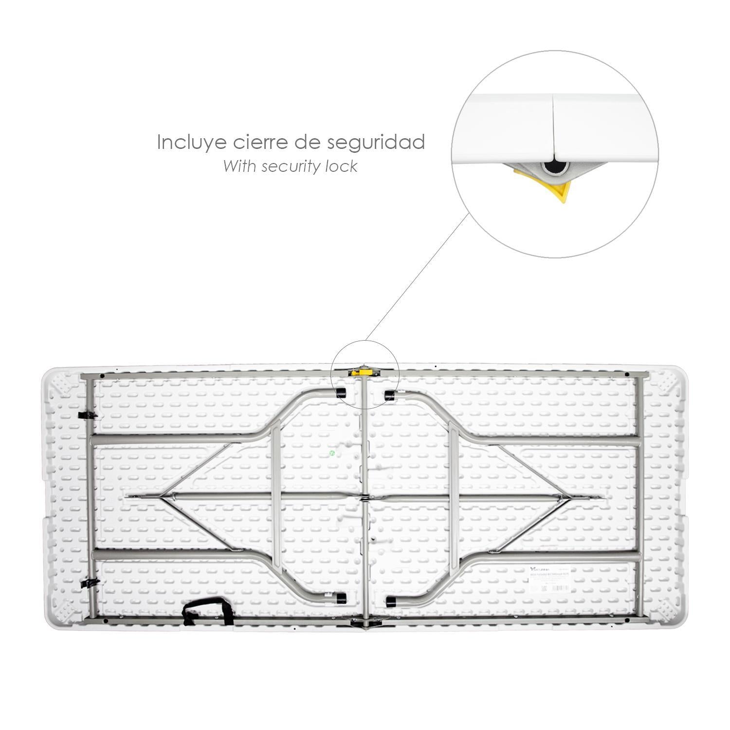 Mesa Plegable Rectangular Hdpe Multifuncional, Portatil, Resistente,multiusos 180x74x74 Cm. Color Blanco_2