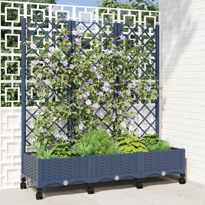 Jardinera Con Enrejado Y Ruedas Gris Azulado Pp_1