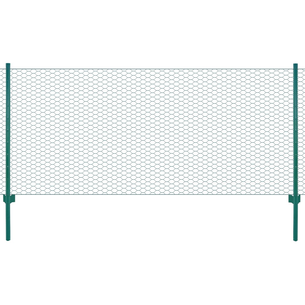 Valla De Malla Alambre Con Postes Acero 25x0,5 M Verde / Vetonek_0