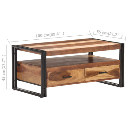 Mesa De Centro De Madera Maciza De Acacia 100x55x45 Cm_4